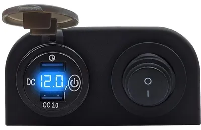 Produktbild von ProRide 12V USB Autoladegerät, 2 Ports QC3.0 mit Schalter & Voltmeter, Blau