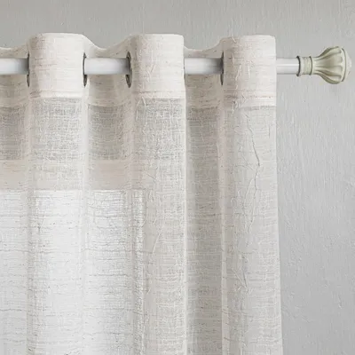 Productafbeelding van Gordijnen met oogjes, semi-transparant, 2 stuks, 175 cm hoog, 140 cm breed, beige