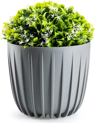 Immagine prodotto di HowHomely | Fioriera - Stripped - 24x21 cm - Grigio - Design moderno - Resistente ai raggi UV e robusto