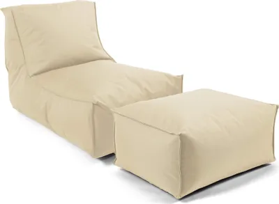 Produktbild von mokebo® Sitzsack mit Hocker für Kinder & Erwachsene 'Der Sundowner', Bean Bag mit Füllung oder Bodenkissen für Indoor & Outdoor, auch als Liegekissen, Relaxliege oder Liege in Beige