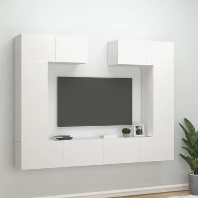 Produktbild von vidaXL 6 tlg. TV Schrank Set Weiß Holzwerkstoff - TV-Schrank-Set - TV-Schrank-Sets - Wohnwand - Schrankwand