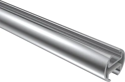 A close-up, angled view of a single metal curtain rod.