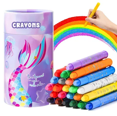 Immagine prodotto di Pastelli a cera per bambini piccoli, 24 colori, lavabili, con portapenne, atossici, adatti a bambini dai 4 anni in su