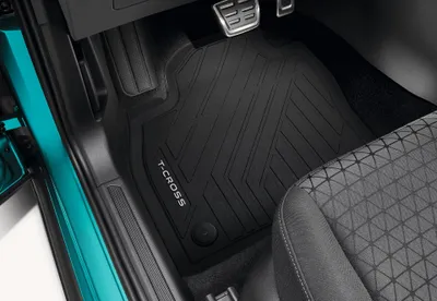 Close-up view of the driver's side floor mat in a car.