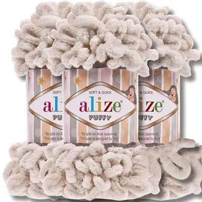 Produktbild von Alize 3x 100g Puffy Wolle, Uni, Häkeln, Stricken (Oatmeal - 599)