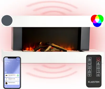 Image de Klarstein Cheminee Electrique Effet Flamme, Cheminée Electrique Decorative Chauffante de 2000W, Télécommande et Minuterie, Fausse Cheminée a LED, Chauffage Cheminée Électrique Murale a Poser
