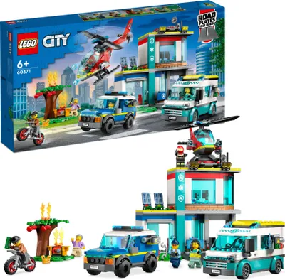 Produktbild von LEGO 60371 City Hauptquartier der Rettungsfahrzeuge mit Feuerwehr-Hubschrauber, Krankenwagen, Motorrad und Polizeiauto, Spielzeug für Kinder ab 6 Jahren