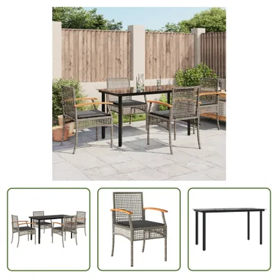 Produktbild von The Living Store 5-tlg. Garten-Essgruppe mit Kissen Grau Poly Rattan