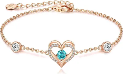 Image de CDE Bracelet Femme 925 argent sterling cœur or rose pierre de naissance