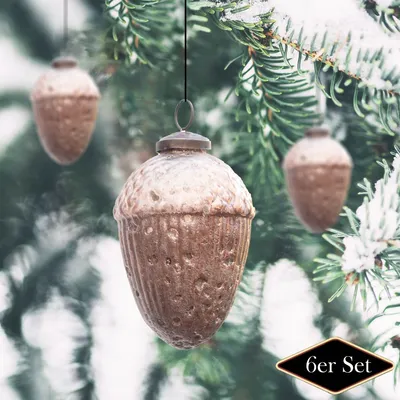 Produktbild von Christbaumkugelset Nuss-Form, 6er Set |Glas, braun| H10,5xB7,0cm