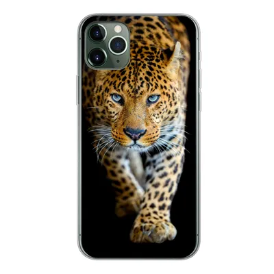 Produktbild von MuchoWow® Handyhülle Schutzhülle Hülle für iPhone 11 Pro Max Leopard - Tiere - Porträt - Wildtiere - Schwarz Silikon Softcase Handy Hülle - Schutz