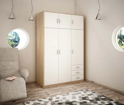 Obrázok produktu pre Kombinovaná šatníková skriňa SIMELA - šírka 127 cm, dub sonoma / biela