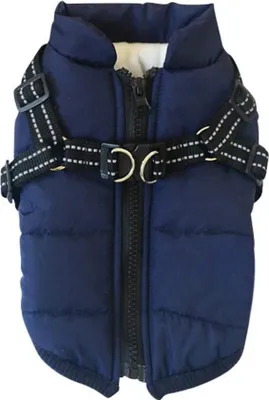 Obrázek produktu pro Bunda pro psy, zimní vesta, kabát pro psy, svetr pro psy, oblečení pro domácí mazlíčky, lyžování, kostým, bez rukávů, bavlna, polstrovaná vesta, s popruhem kolem hrudníku, tmavě modrá