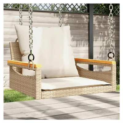 Produktbild von Hängesessel mit Kissen Beige 63x62x40 cm aus Poly Rattan
