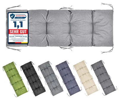 Image de Coussin de banc Garronda, 160x50 cm, environ 10 cm d'épaisseur, pour l'extérieur, idéal pour banc de jardin et hamac balancelle. Coussin de rembourrage pour banc, résistant à l'eau et aux UV, avec attaches. Modèle GD-0219, couleur gris clair