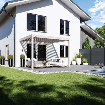 Produktbild von Deluxe Wand Pavillon Terrassenüberdachung Alu 3 x 3,6 M Sand