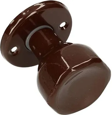 A brown ceramic doorknob with its mounting plate, shown against a white background.