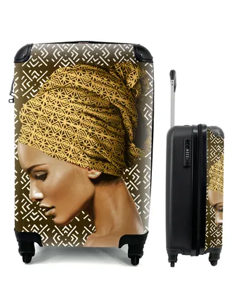 Produktbild von MuchoWow® Koffer Handgepäck Trolley Rollkoffer Kleine Reisekoffer mit 4 Rollen - Frau - Kopftuch - Schnittmuster - Cabin Size < 55x40x23 cm & 55x40x20 cm - Fotokoffer - Kabinenkoffer - Boardgepäck - Reise-Box - Reisekoffer - Reisegepäck - Koffer mit Bild - Trolley für Kinder