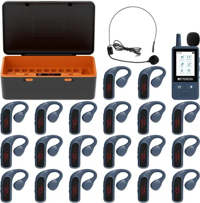 Imagen del producto de Sistema de guía turístico Retekess TT133, kit de guía turístico (para 1 a 20 personas). Ideal para fábricas y viajes. Configuración de doble pantalla, tarjeta TF de 16 GB, grabación, fácil de usar