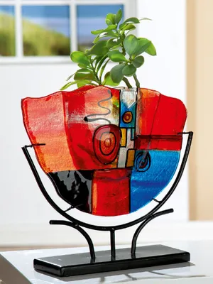 Productafbeelding van Decoratieve schaal, model 'Lago', driehoekig, 41 cm, blauw/groen/turquoise/goud