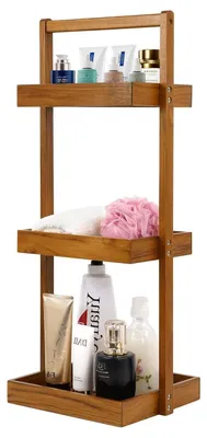 Zdjęcie produktu dla Półka pod prysznic z drewna tekowego, stojąca, narożna, 3 poziomy, wymiary: 30,5 x 25,4 x 75,8 cm