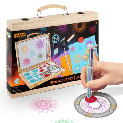 Produktbild von Joya Creative Spiral Art Set 24-teilig – Spirograph Zeichenset mit m Holzkoffer