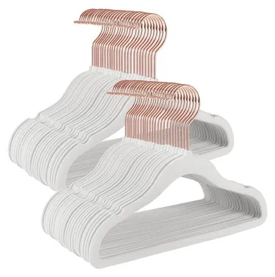 Produktbild von Kinderkleiderbügel aus Samt mit Haken, rutschfest, Roségold, 30 x 0,5 x 20,5 cm