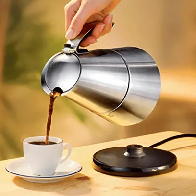Productafbeelding van Rommelsbacher Espressokoker EKO 364/E, elektrisch, met hoogwaardige roestvrijstalen kan, filterinzetstuk voor 2 of 4 kopjes, verborgen verwarmingselement, 360° centrale basis, automatische uitschakeling, 365 W
