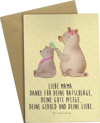 Produktbild von Mr. & Mrs. Panda Grußkarte Bär Kind - Gelb Pastell - Geschenk, Muttertag, Mama, Bären, Familie, vatertagskarte, Mutti, weihnachtskarten, einladungskarten, osterkarten