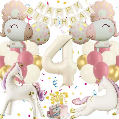 Image de Omgoods - Décoration d'anniversaire licorne pour filles de 4 ans