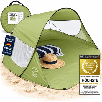 Produktbild von Canyon Cruise Automatik Strandmuschel Grün 240x140x100 cm Pop-Up Wurfzelt für Strand, Camping & Outdoor, Leichtgewicht Sonnenzelt