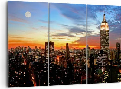 Produktbild von Bild auf Leinwand - Leinwandbild - Amerika gebäude sonnenuntergang wolkenkratzer - 105x70cm - Wand Bild - Wanddeko - Leinwanddruck - Bilder - Kunstdruck - Leinwand bilder - Wandkunst - CE105x70-2125