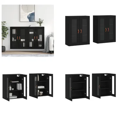 Produktbild von vidaXL Wandschränke 2 Stk. Schwarz Holzwerkstoff - Wandschrank - Wandschränke - Schrank - Lagerschrank
