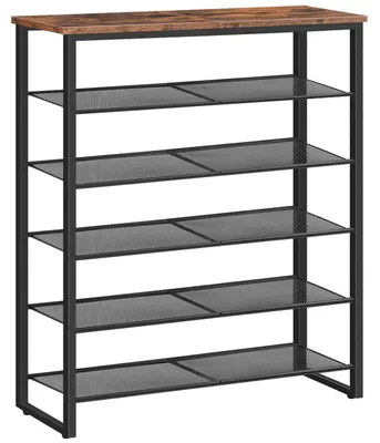 Immagine prodotto di Scarpiera a 6 ripiani, per 18-24 paia di scarpe, dimensioni 75x28,5x92 cm, colore marrone scuro/nero