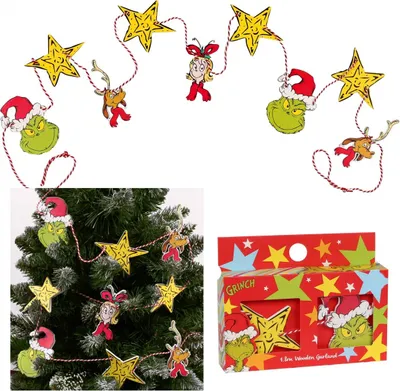 Obrázek produktu pro Grinch Dřevěná vánoční girlanda, vánoční řetěz