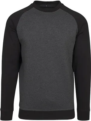 Produktbild von Build Your Brand BY076 | Herren Raglan Crewneck - Farbe: Charcoal (Heather)/Black - Größe: XL