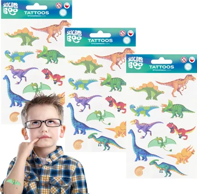 Produktbild von Dinosaurier Kinder-Tattoo-Set, abwaschbare Kinder-Tattoos x3