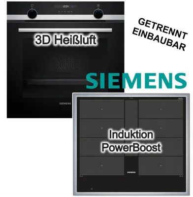 Produktbild von Herdset SIEMENS Backofen 3DHeißluft Hydrolyse + vario Induktionskochfeld powerBoost Bratsensor