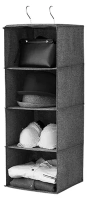Hängeregal 4 Taschen mit 2 Haken, Grau, 30x30x80 cm
