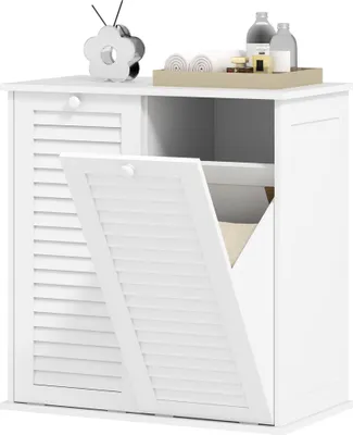 Produktbild von Wäscheschrank, 2 Kippbehälter für Wäsche, 2 Lamellentüren, 70 x 38 x 73 cm, Weiß