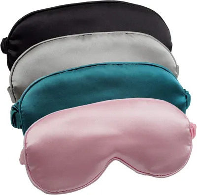 Image de Lot de 4 masques de sommeil, masque en soie, masque en satin doux avec élastique, protection oculaire pour la nuit, masque de sommeil de voyage pour hommes et femmes