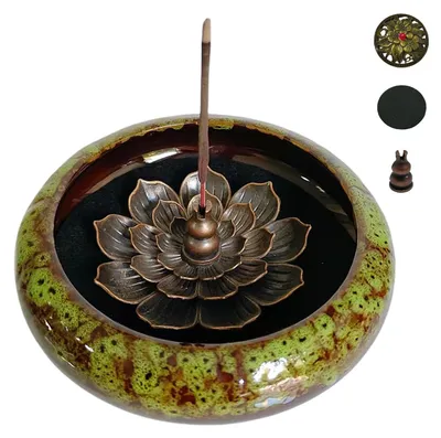 Productafbeelding van Lotus Wierookhouder van Keramiek met Messing Decor