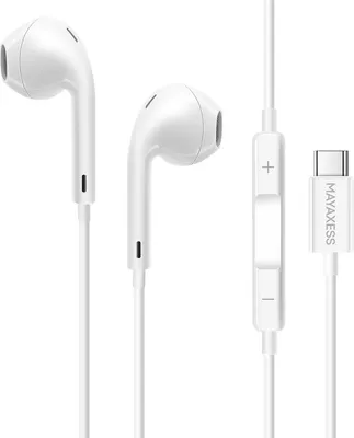 Obrázok produktu pre Mayaxess, káblové slúchadlá USB-C s mikrofónom pre iPhone 17 Pro, biele