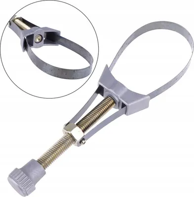 A close-up view of an adjustable oil filter wrench.