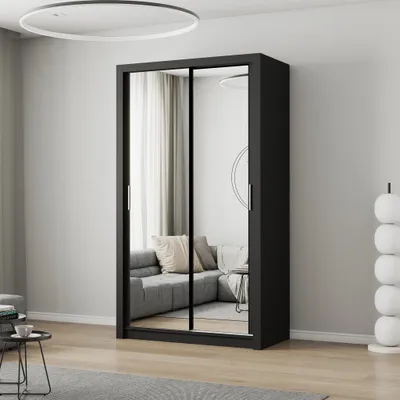 Produktbild von Schwebetürenschrank Kleiderschrank Schrank 120cm Schwarz/Schwarz mit zwei Spiegeln MILAN