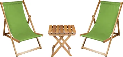 Produktbild von 2 x Liegestuhl + Beistelltisch Strandliege Holz Sonnenliege Gartenliege Gartentisch Geölt Grün