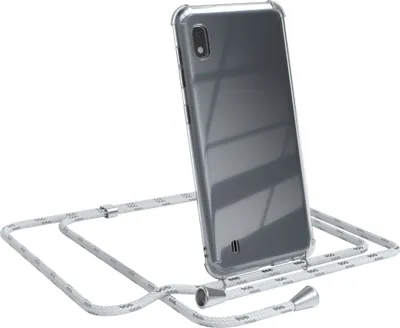 Produktbild von EAZY CASE Handykette kompatibel mit Samsung Galaxy A10, Handyhülle mit Umhängeband, Handykordel, Schutzhülle Clear, Band in Weiß