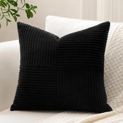 Zdjęcie produktu dla Poszewka na poduszkę, tkanina corduroy, wzór w paski, 50x50 cm, kolor czarny, 1 sztuka