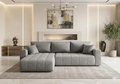 Produktbild von CORNERO Ecksofa LARA mit Schlaffunktion und Bettkasten Couch Sofa L-Form Eckcouch Sofa mit Schlaffunktion Hellgrau Ottomane links