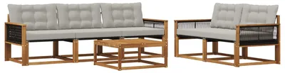 Image de vidaXL Ensemble de canapés d'extérieur avec coussins 6 pièces Naturel et gris clair